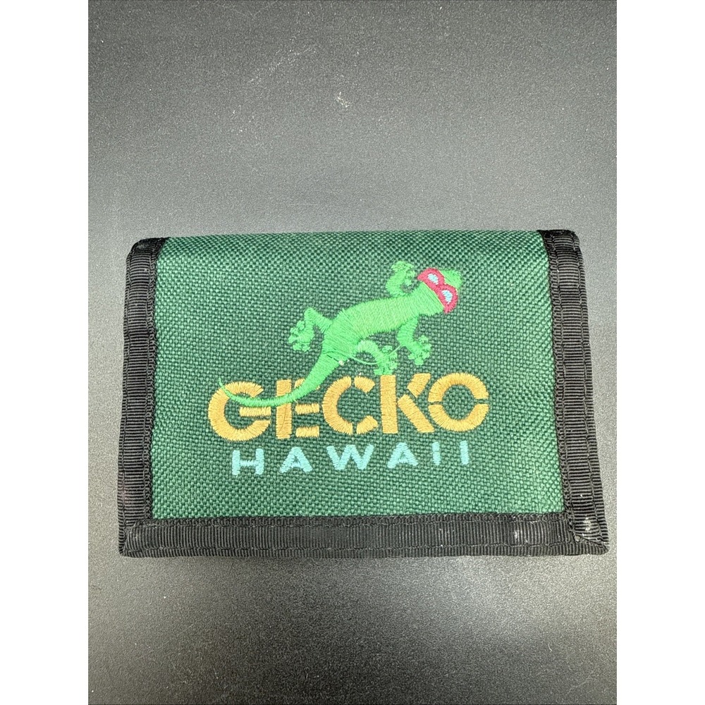 Vintage Bifold Wallet Hook And Loop Gecko Hawaii Green